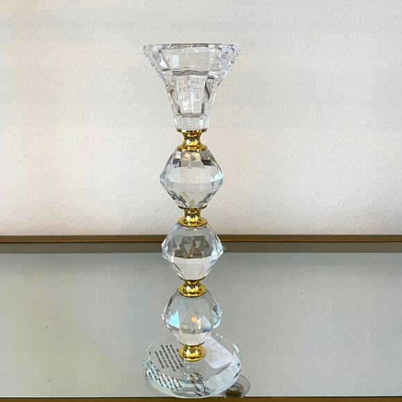 Faceted Crystal & Brass Candlestick Holders 9in Set of 2 Baroque Style NEW - Picture 4 of 10